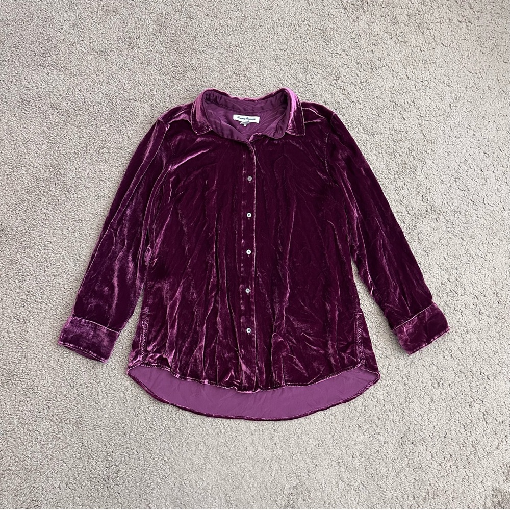 Tommy Bahama Plum Velvet Button Up Shirt Womens L